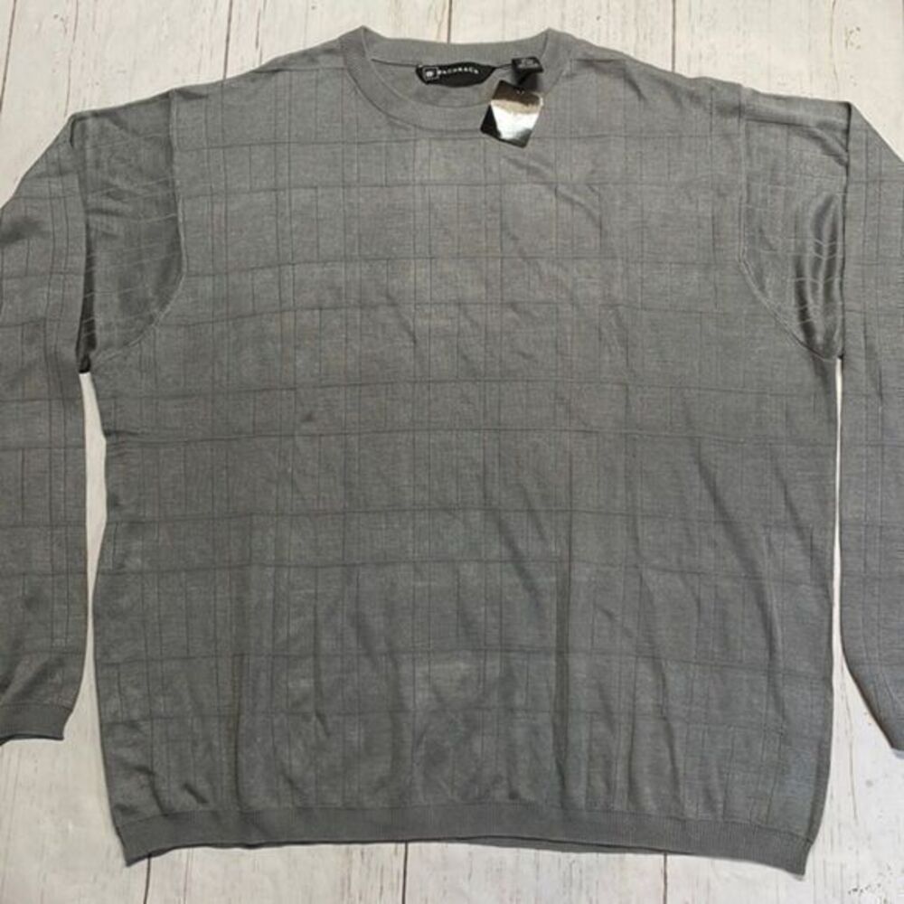Bachrach 100% Silk Gray Grid Knit Sweater XXL NWT Mens